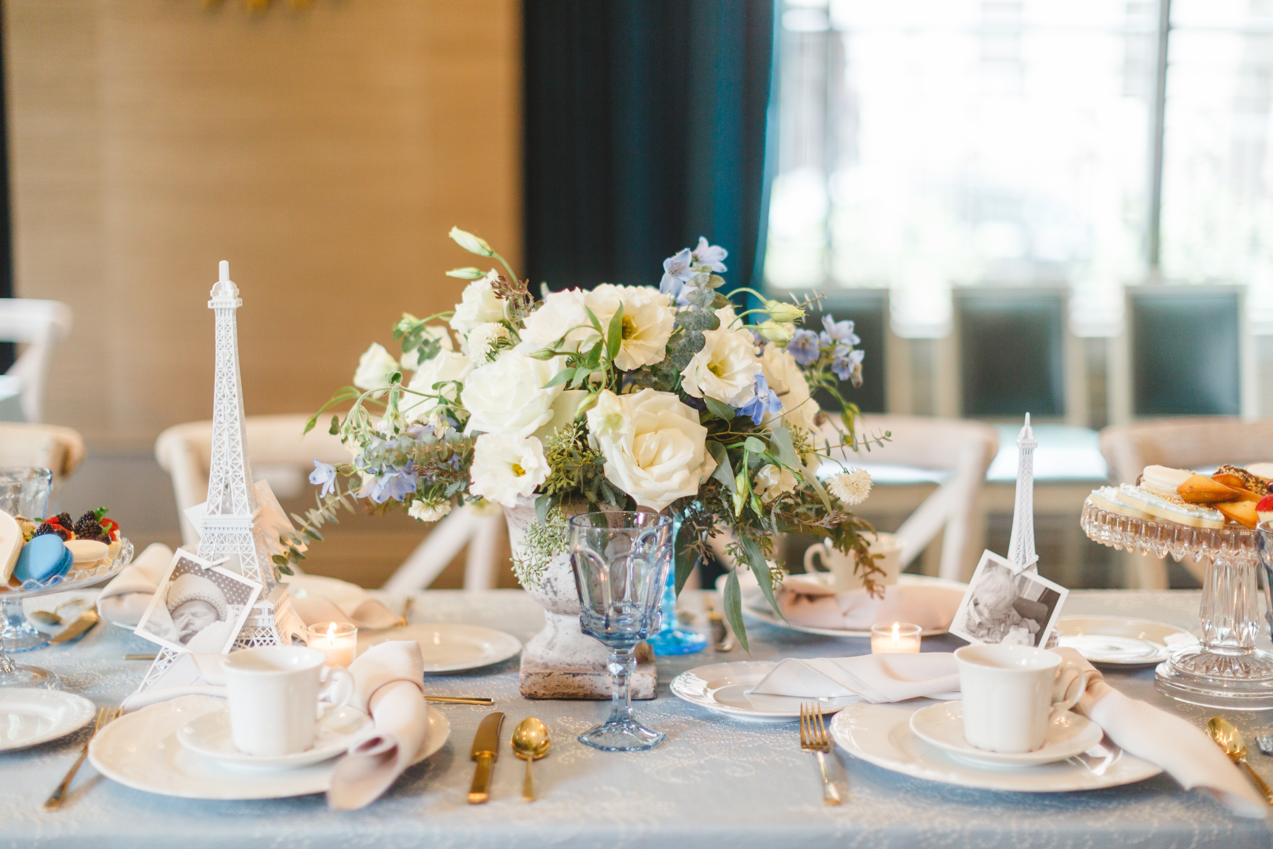 Bonjour bébé French Themed Baby Shower Linen Rentals Wedding Table